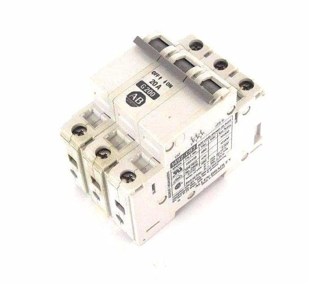 Used ALLEN BRADLEY 1492-CB3-G200 MINIATURE CIRCUIT BREAKER SER B, 20 AMP, 1492CB3G200