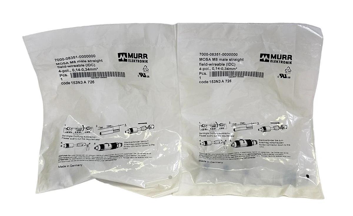 Used 2 NEW MURR 7000-08351-0000000 / 7000083510000000 MOSA M8 4-POL CONNECTOR IDC