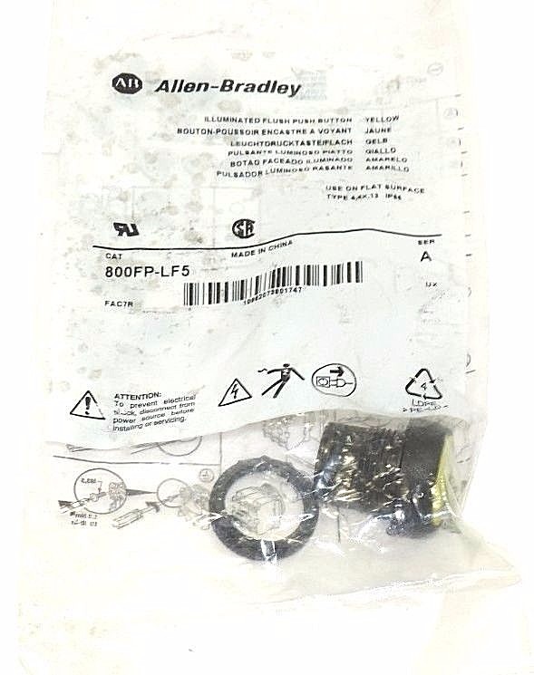 Used NEW ALLEN BRADLEY 800FP-LF5 ILLUMINATED YELLOW PUSH BUTTON SER A 800FPLF5