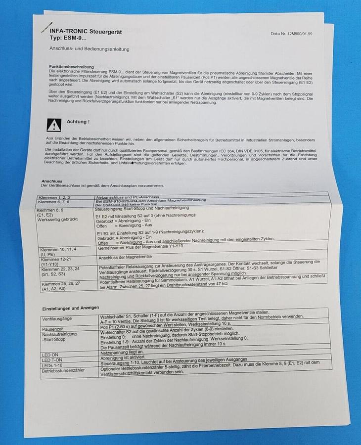 NEW INFASTAUB INFA-TRONIC ESM-916 / ESM916 CONTROL SYSTEM 305899