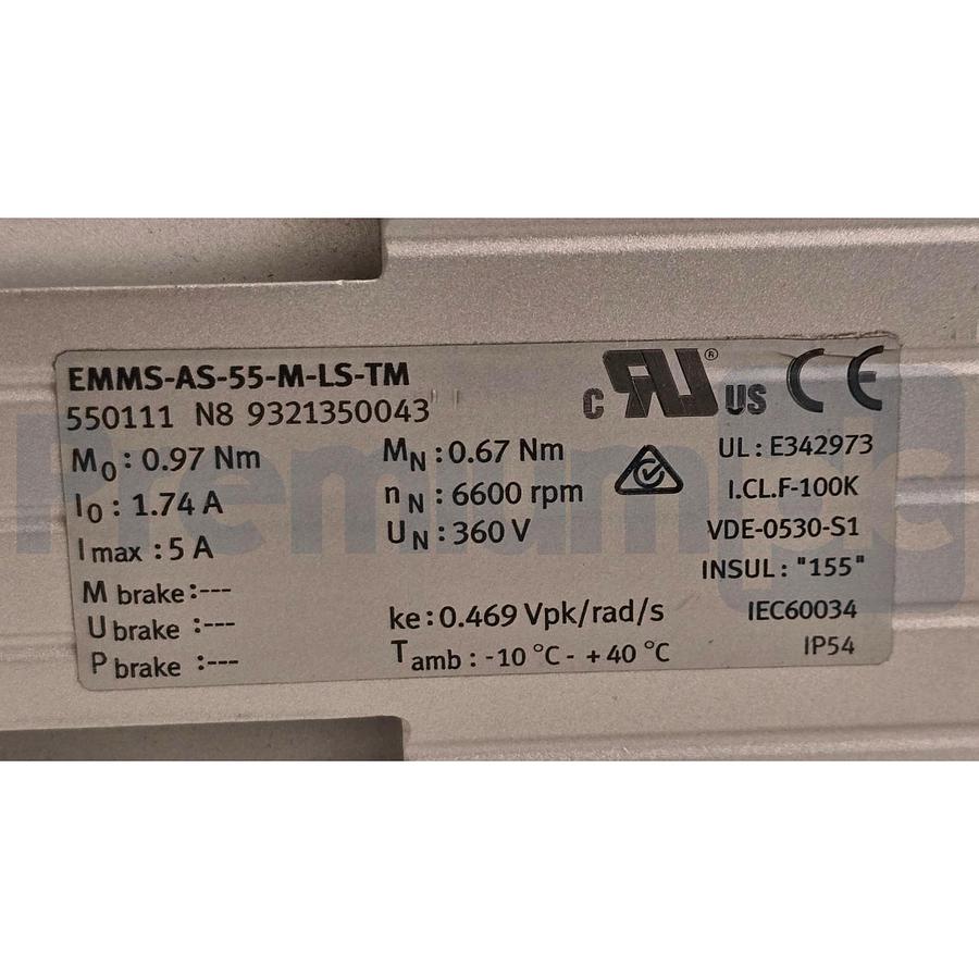 Used Festo EMMS-AS-55-M-LS-TM | 550111 Servo Motor | 360VDC 0.67Nm EnDat Encoder NUPI