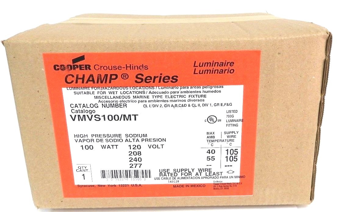 NIB COOPER VMVS100/MT HIGH PRESSURE SODIUM BALLAST FIXTURE 100W 120V