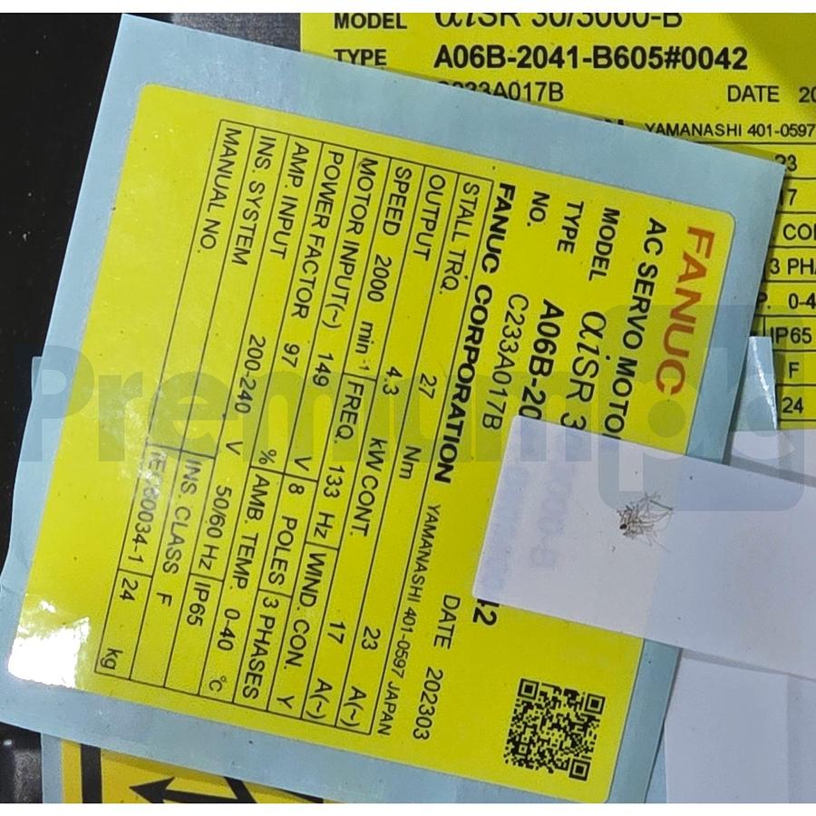 Used FANUC A06B-2041-B605#0042 aiSR 30/3000-B AC Servo Motor 4.3kW 2000RPM NSNP