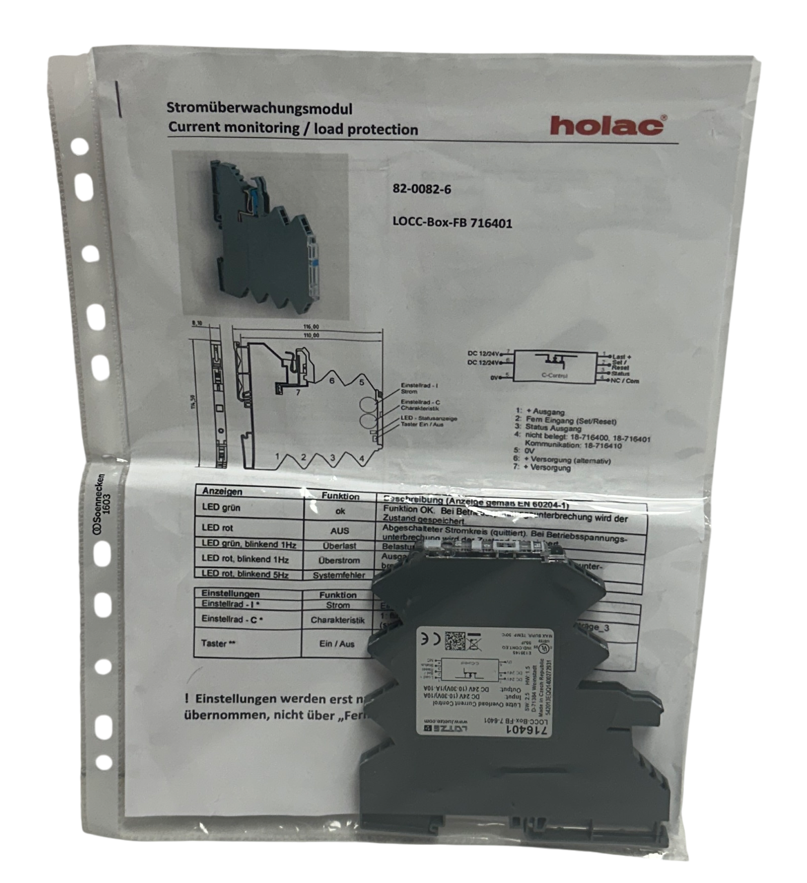 Used LUTZE / LUETZE LOCC-Box-FB 7-6401 / 716401 OVERLOAD CURRENT CONTROL 24VDC NSMP