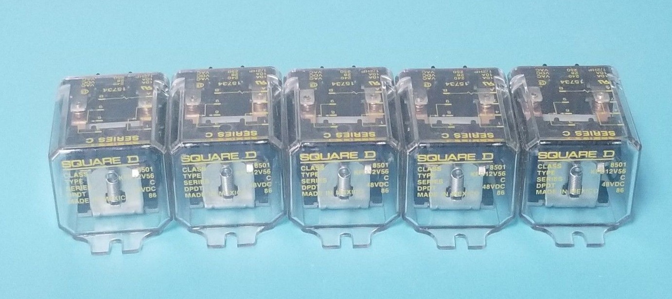 Used LOT OF 5 SQUARE D 8501-KFD12V56 RELAYS SER. C, 48VDC, 8501KFD12V56