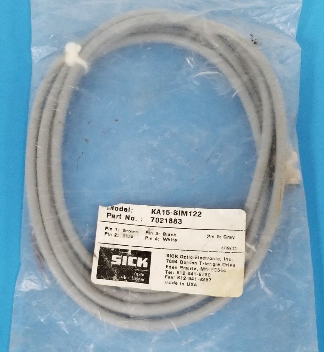 NEW SICK KA15-SIM122 CORDSET KA15SIM122, PART NO. 7021883