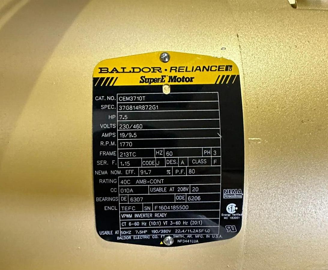 Used NEW BALDOR CEM3710T SUPER-E MOTOR 7.5HP, 1770RPM, 3PH, 60HZ, 213TC, 3738M, TEFC