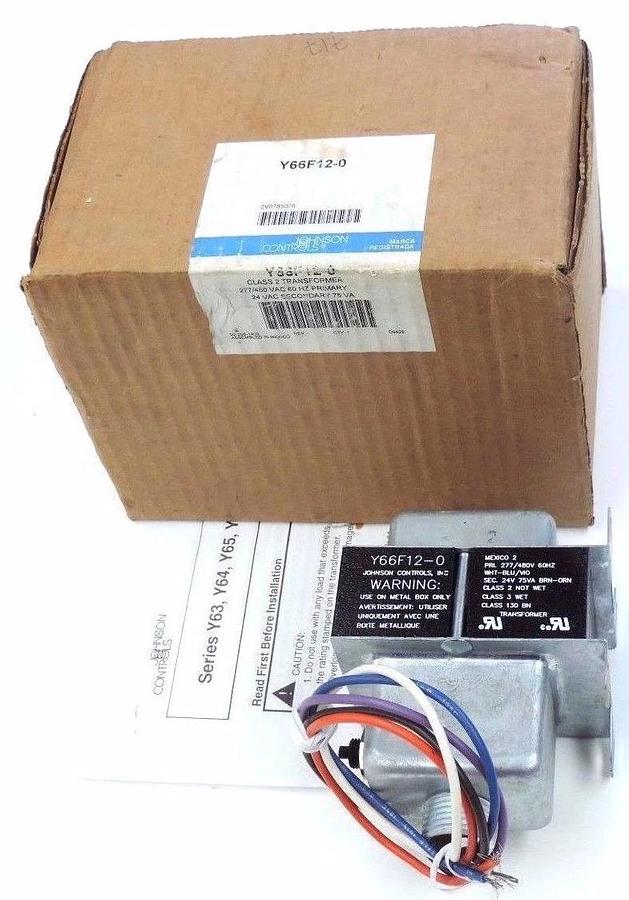 NIB JOHNSON CONTROLS Y66F12-0 CLASS 2 TRANSFORMER Y66F120, 277/480 VAC 60HZ PRI.