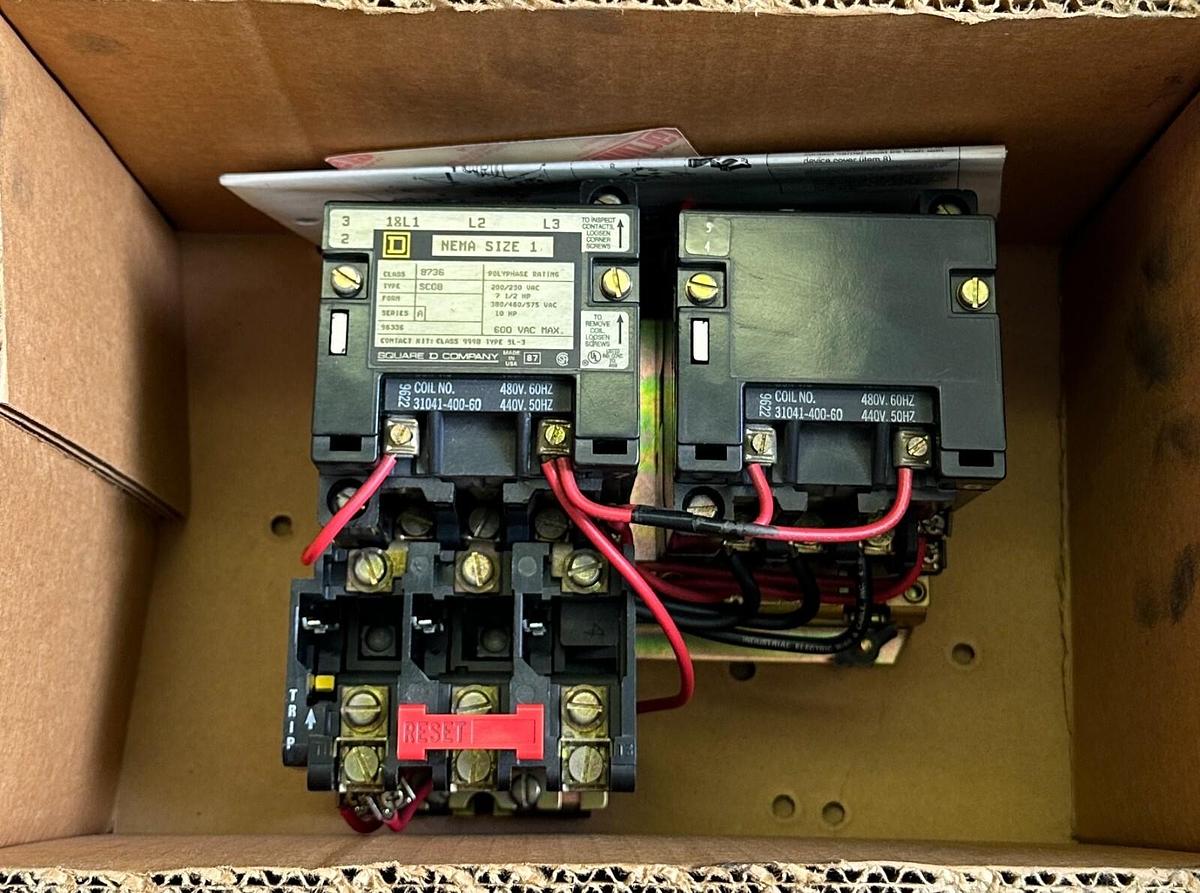 Used NEW SQUARE D 8736-SCO8V06 /A AC REVERSING MAGNETIC STARTER 440-480V 10HP OPEN