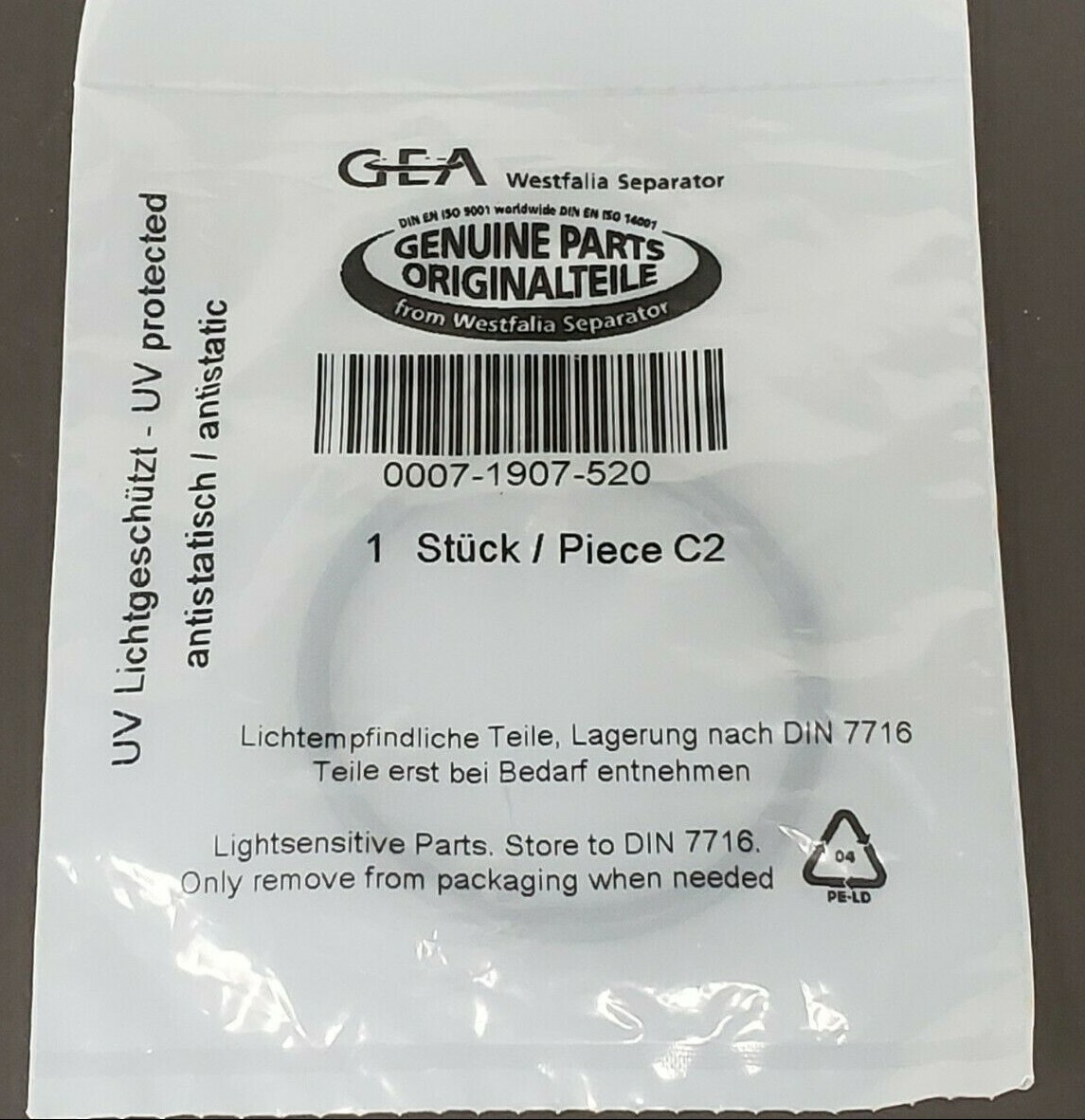NEW GEA WESTFALIA SEPARATOR 0007-1907-520 O-RING SEAL 00071907520