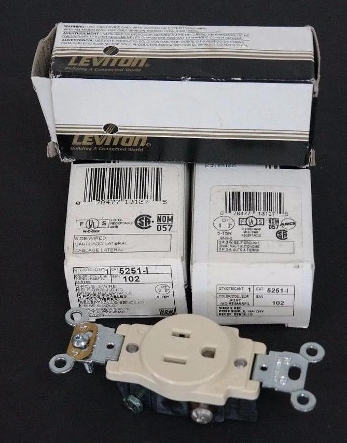 Used LOT OF 3 NIB LEVITON 5251-I RECEPTACLES 15A, 125V, 5251I