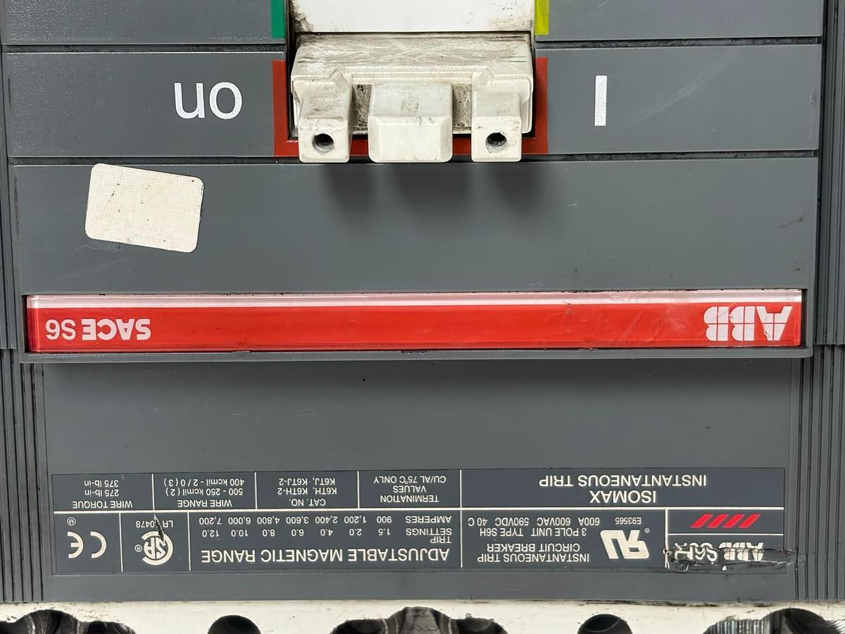 Used ABB SACE S6H Isomax 600A Circuit Breaker 3 Pole 3P 600V Type S6 Used