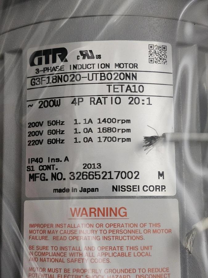 (2) NEW NISSEI GTR G3F18N020-UTB020NN Parallel Gearmotors | 3-Phase 4P 200W