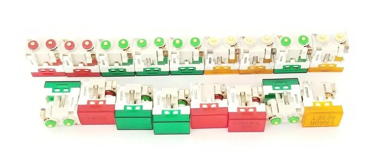Used LOT OF 17 GENERIC RED/ORANGE/GREEN STOP/RESET/START CONTROL PANEL PUSHBUTTONS