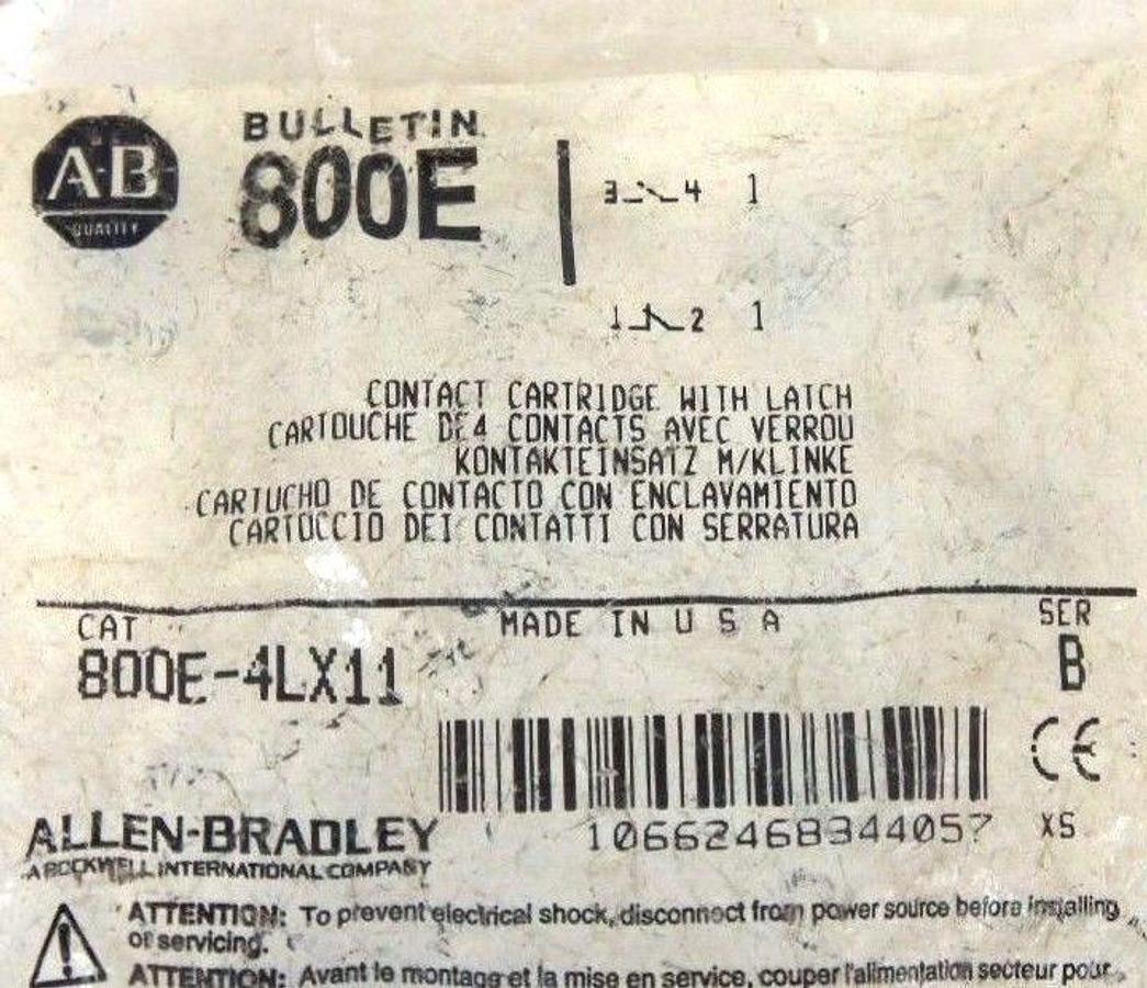 NEW ALLEN BRADLEY 800E-4LX11 CONTACT CARTRIDGE WITH LATCH SER. B, 800E4LX11