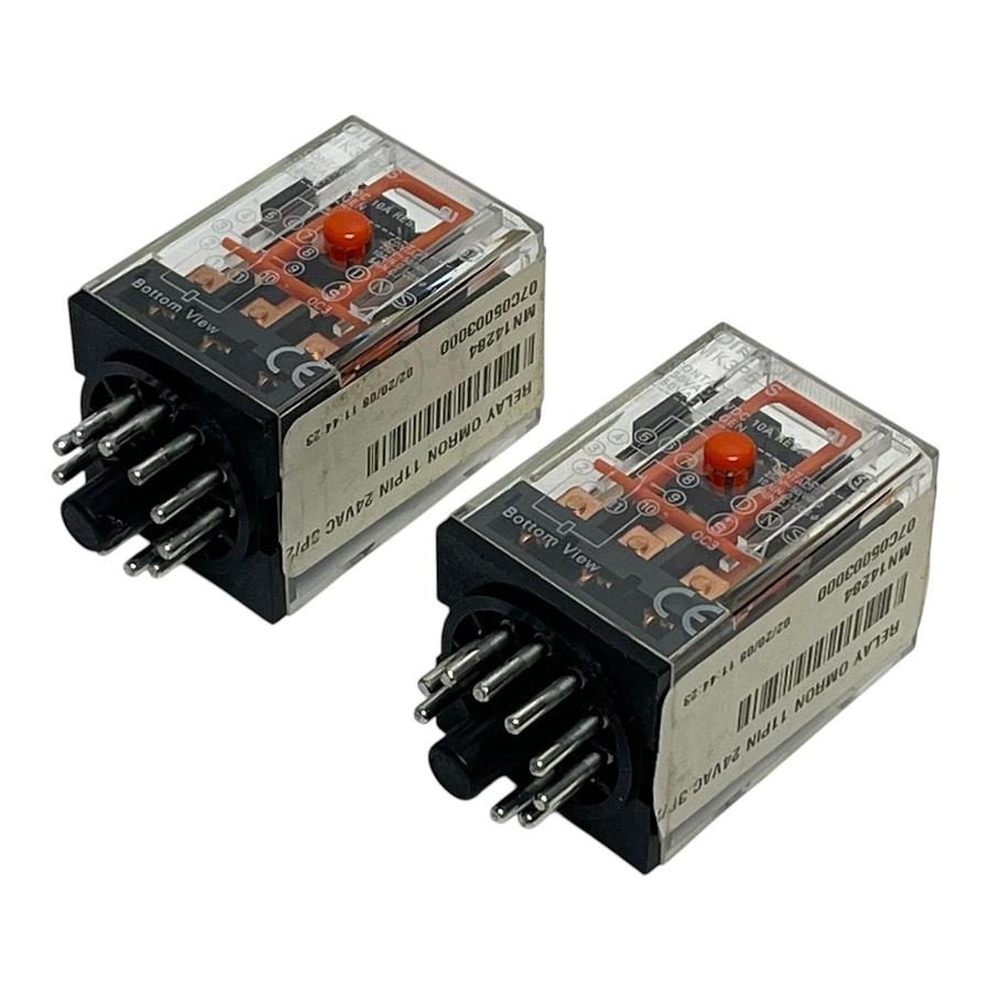 Lot of 2 Omron MK3P5-S 11-Pin Plug-in Relays 24VAC 3PDT 10A New Surplus