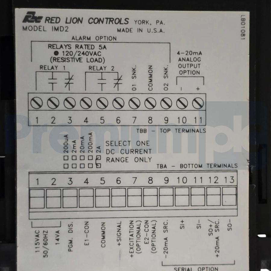 Red Lion IMD20000 IMD2 Apollo DC Current Panel Meter 6-Digit LED 115VAC NSNP