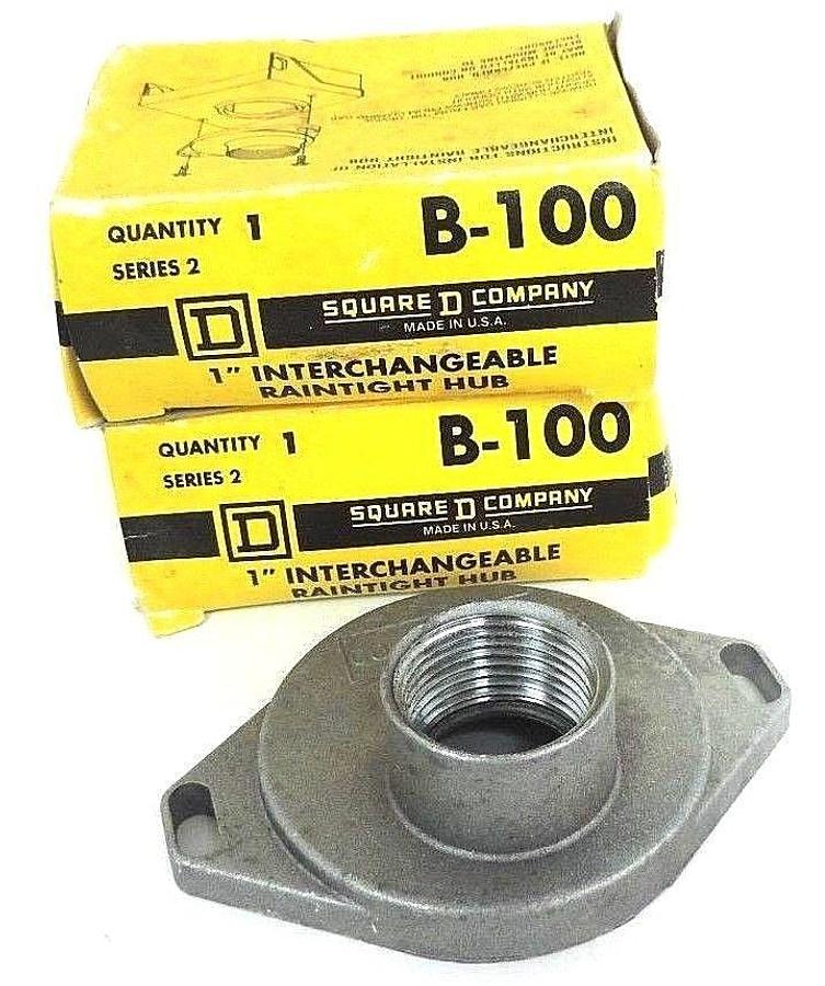 LOT OF 2 NIB SQUARE D, B-100 SERIES 2 INTERCHANGEABLE RAINTIGHT HUB 1", B100