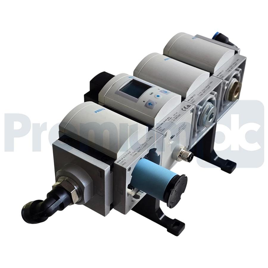 Used Festo SFAM-62-5000L-M-2SV-M12 | 564940 Flow Sensor w/MS6-FRM-1/2 Filter & 529853