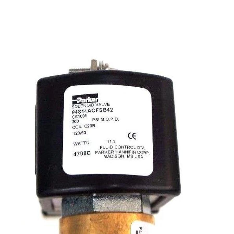 NIB PARKER 94814ACFSB42 NORMALLY CLOSED SOLENOID VALVE 11.2 WATTS, 0.085 ORIFICE