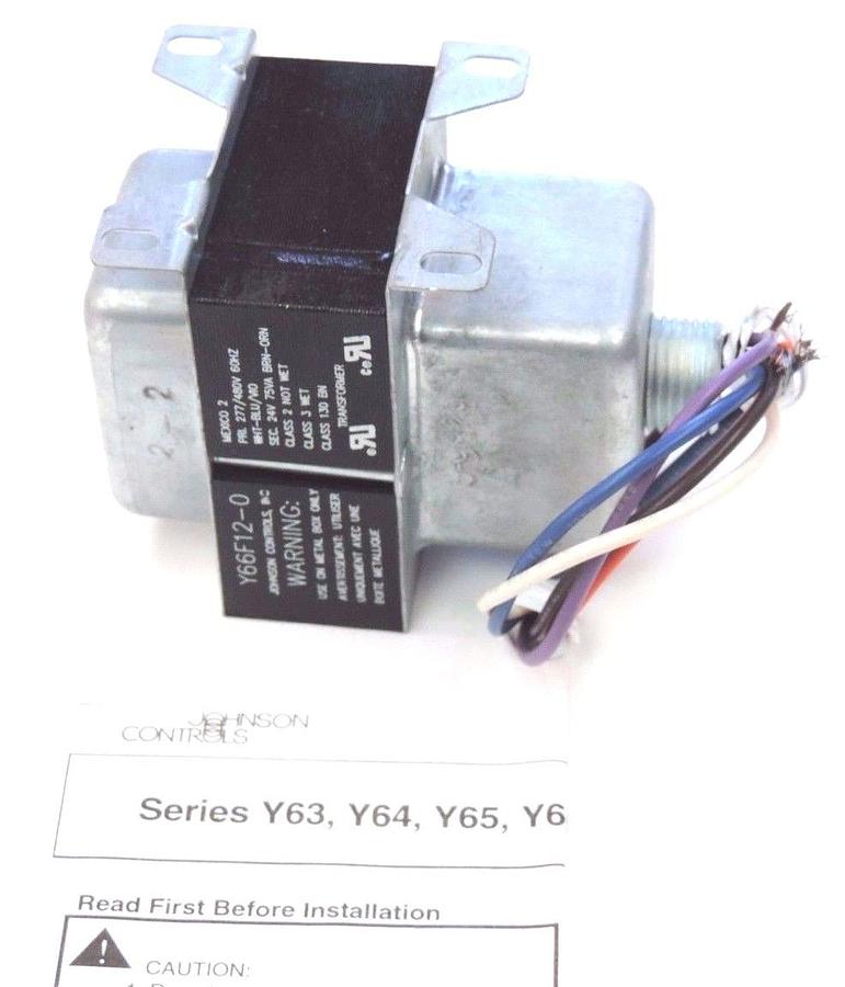 Used NIB JOHNSON CONTROLS Y66F12-0 CLASS 2 TRANSFORMER Y66F120, 277/480 VAC 60HZ PRI.