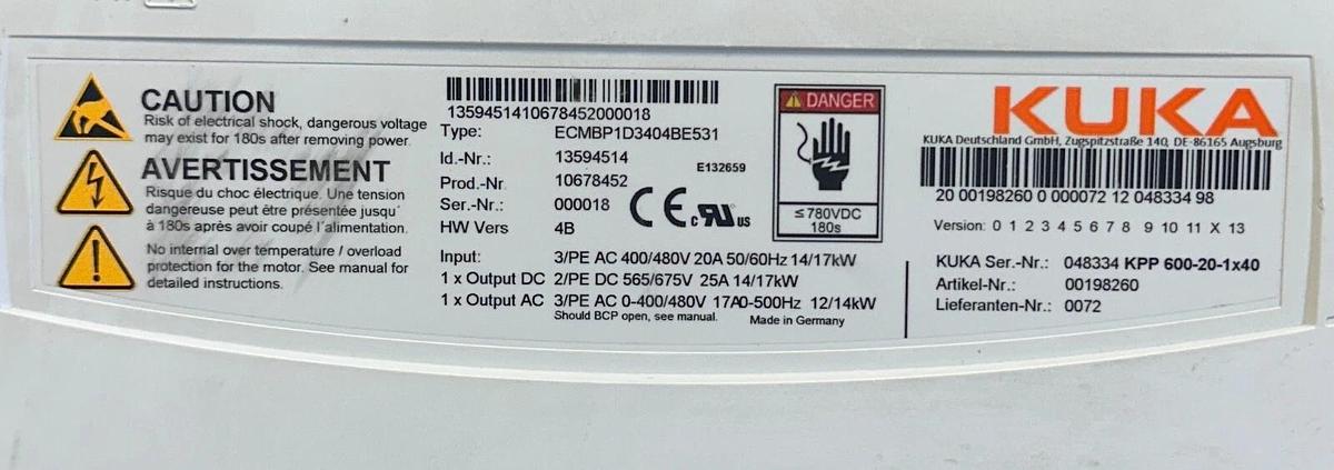 Used For Parts KUKA ECMBP1D3404BE531 / 13594514 / KPP 600-20-1x40 POWER PACK DRIVE