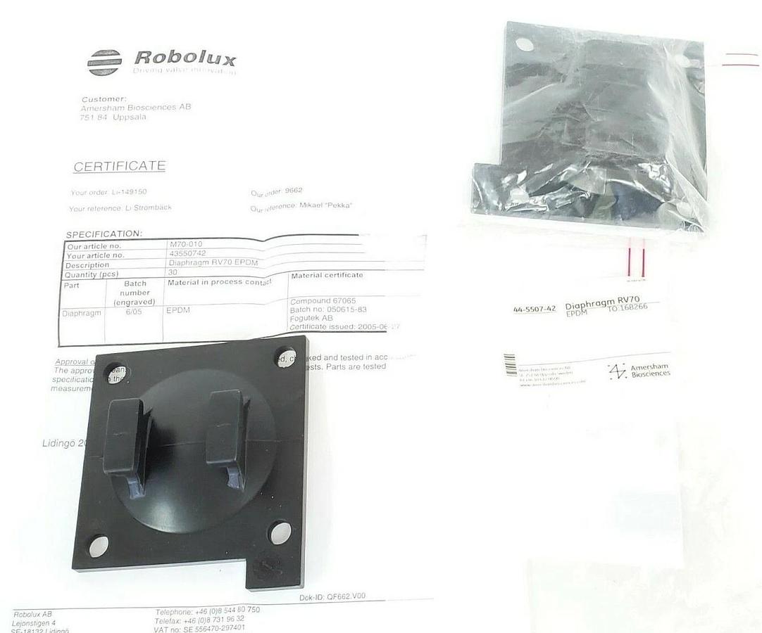 Used LOT OF 2 NEW AMERSHAM BIOSCIENCES 44-5507-42 DIAPHRAGM RV70 EPDM TO: 168266