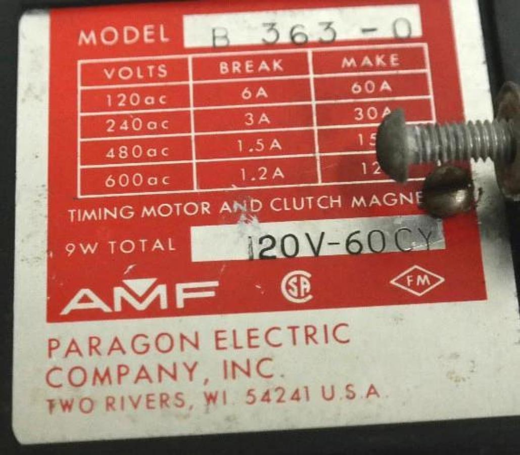 Used AMF PARAGON B 363-0 TIMING MOTOR & CLUTCH MAGNET 120V-60CY