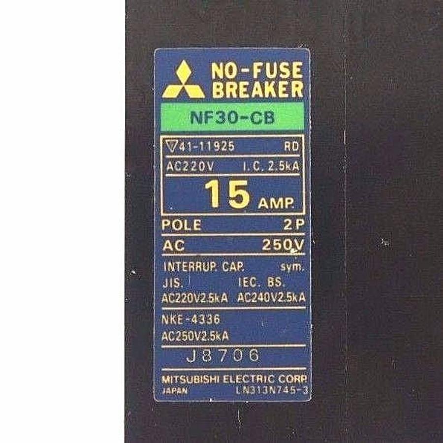 Used LOT OF 7 MITSUBISHI NF30-CB NO FUSE CIRUIT BREAKERS 15 AMP, 2P, 250V, NF30CB
