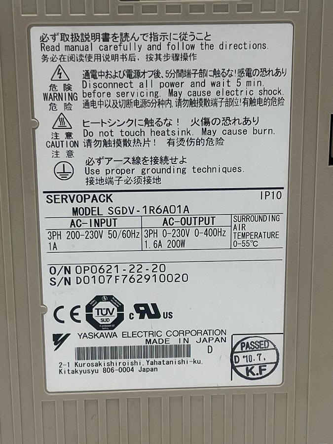 Used YASKAWA SGDV-1R6A01A Servopack Servo Drive Amplifier 0.4kW 400W Sigma V Series