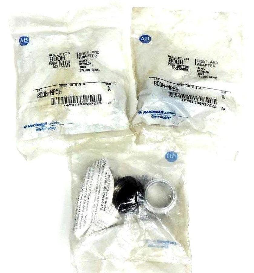 Used LOT OF 3 NIB ALLEN BRADLEY 800H-NP5H SER. A BOOTS AND ADAPTERS BLACK, 800HNP5H