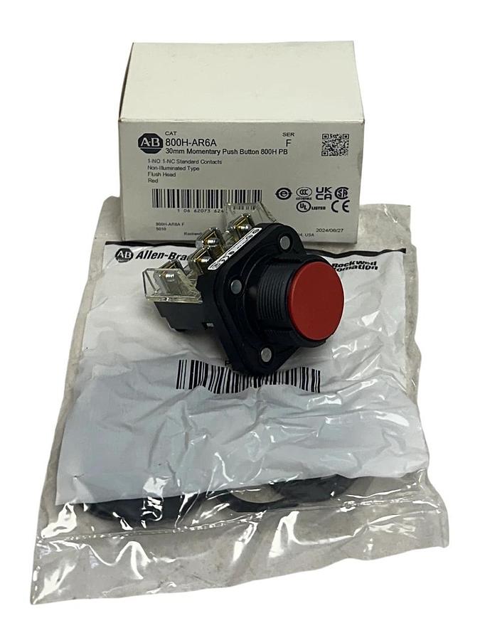 ALLEN BRADLEY 800H-AR6A /F 30mm MOMENTARY PUSH BUTTON 800H PB FLUSH RED NSMP