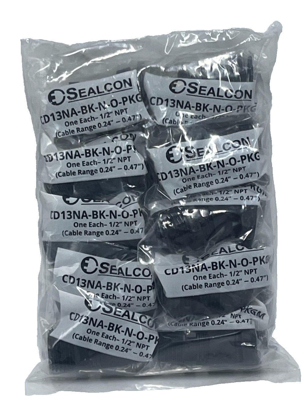 Lot of 10 Sealcon CD13NA-BK-N-O-PKGM Nylon Strain Relief Fitting 1/2" NPT Black