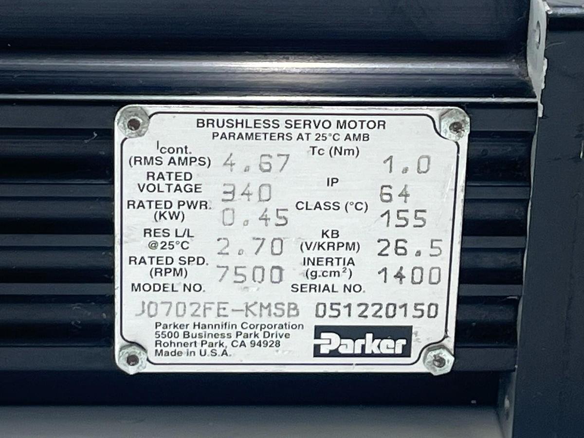 Used PARKER J0702FE-KMSB Brushless Servo Motor J0702FEKMSB 115V AC Encoder Industrial
