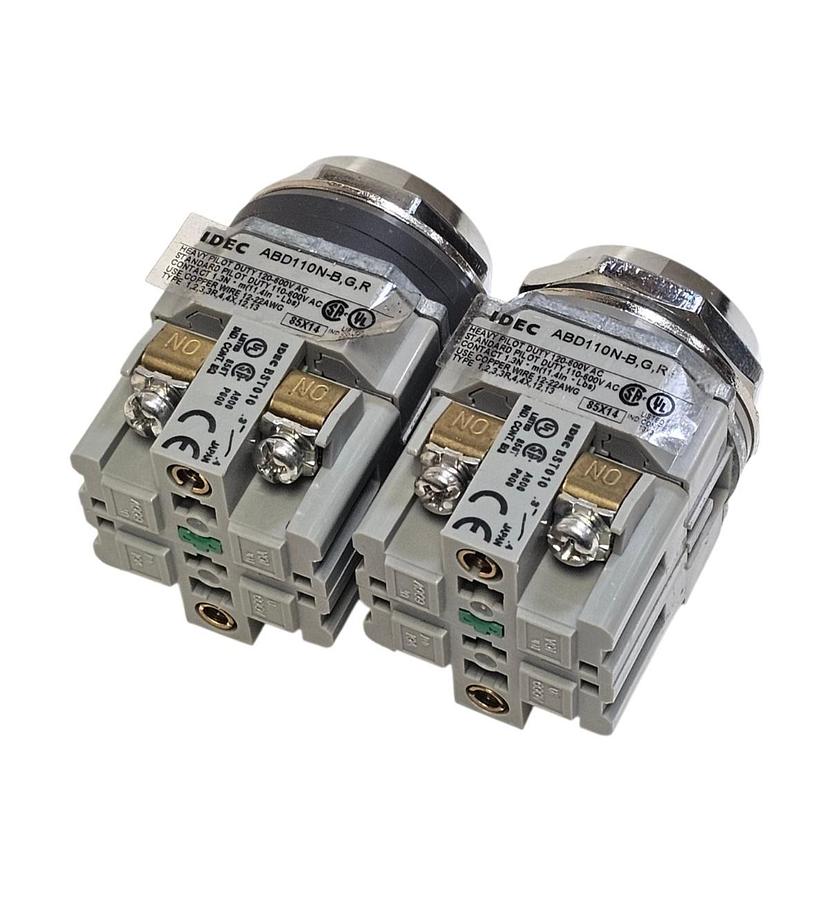 Used LOT OF 2 IDEC ABD110N-B.G.R PUSHBUTTONS GREEN CAPS FLUSH