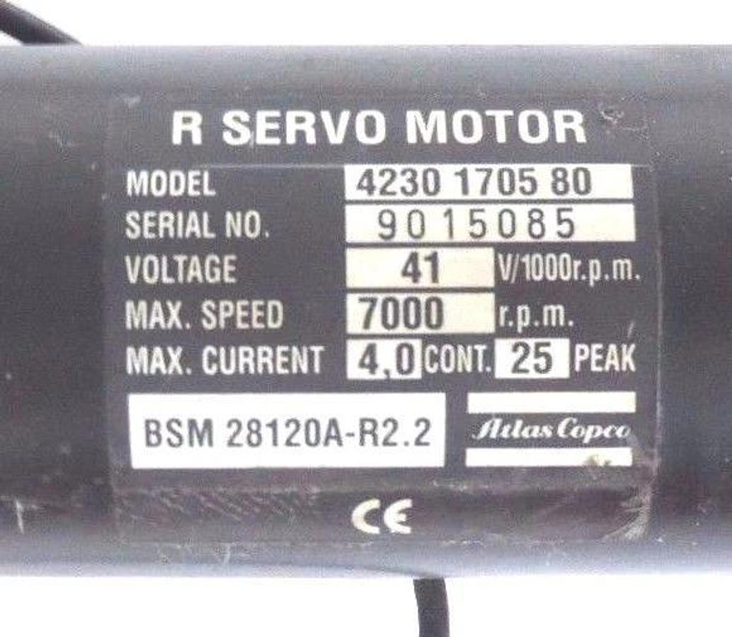 Used ATLAS COPCO QRT-50-100 NUT RUNNER W/ QMR-55-15-RT AND 42330-1705-80 SERVO MOTOR