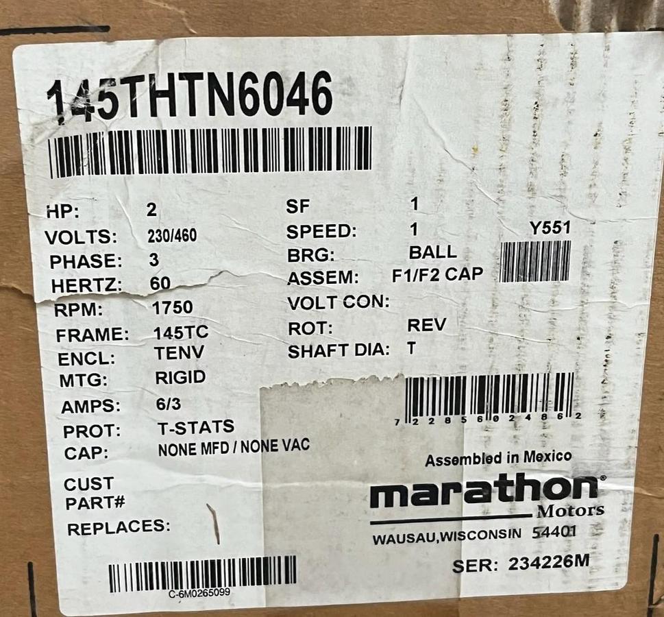 Marathon Black Max 2HP Inverter Duty Motor 145THTN6046 / Y551 3PH 1750RPM 145TC