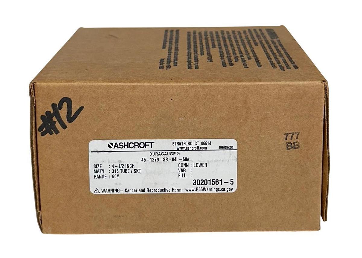 ASHCROFT 45-1279-SS-04L-60# / 451279SS04L60# DURAGAUGE PRESSURE 4-1/2'' 60# NSMP