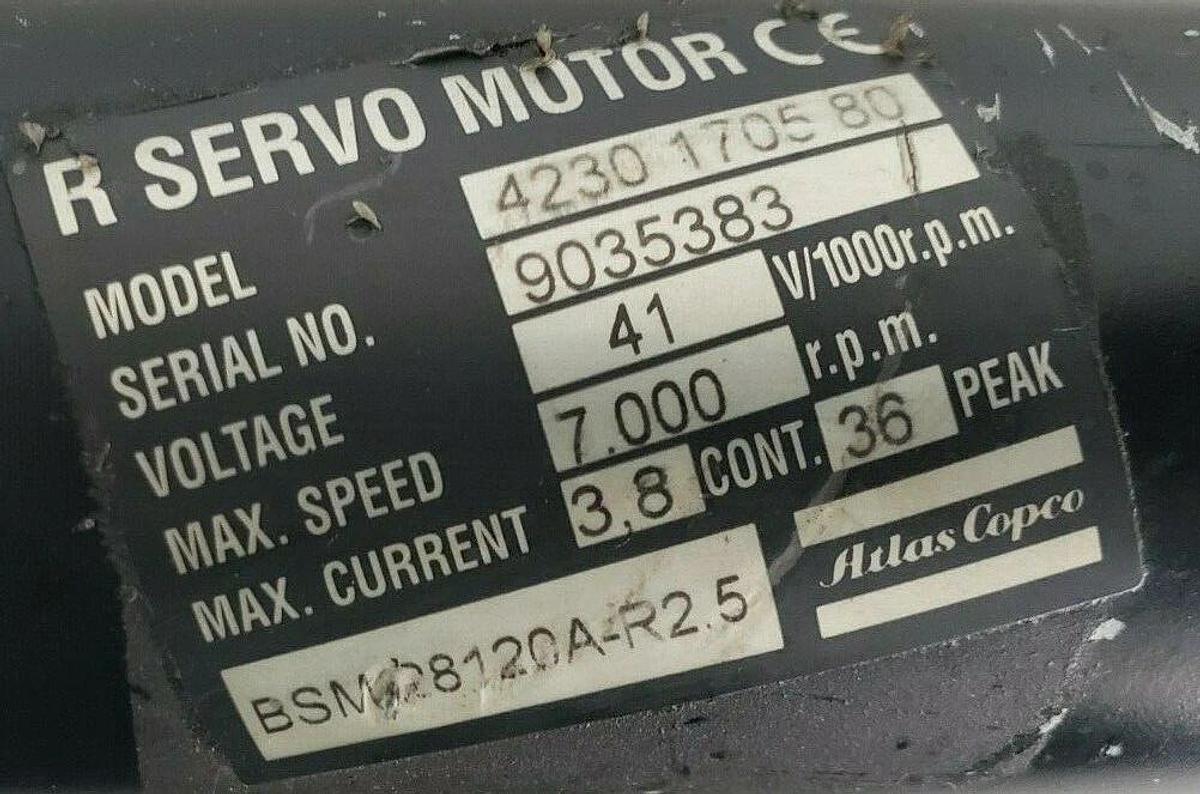Used ATLAS COPCO 4230-1705-80 NUTRUNNER R SERVO MOTOR BSM 28120A-R2.5 W/ QMR62-46-R