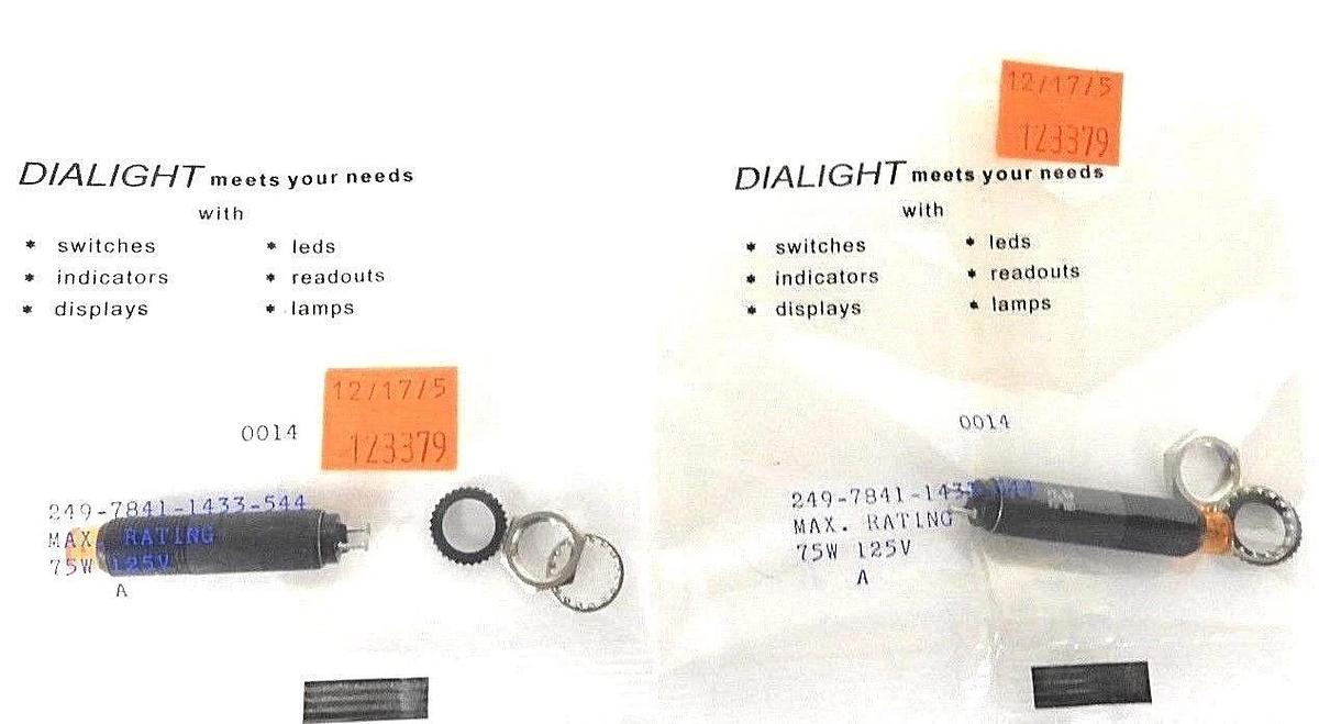 Used 2 NEW DIALIGHT 249-7841-1433-544 NEON INDICATOR LAMP 75W, 125V, 2497841, 5375606