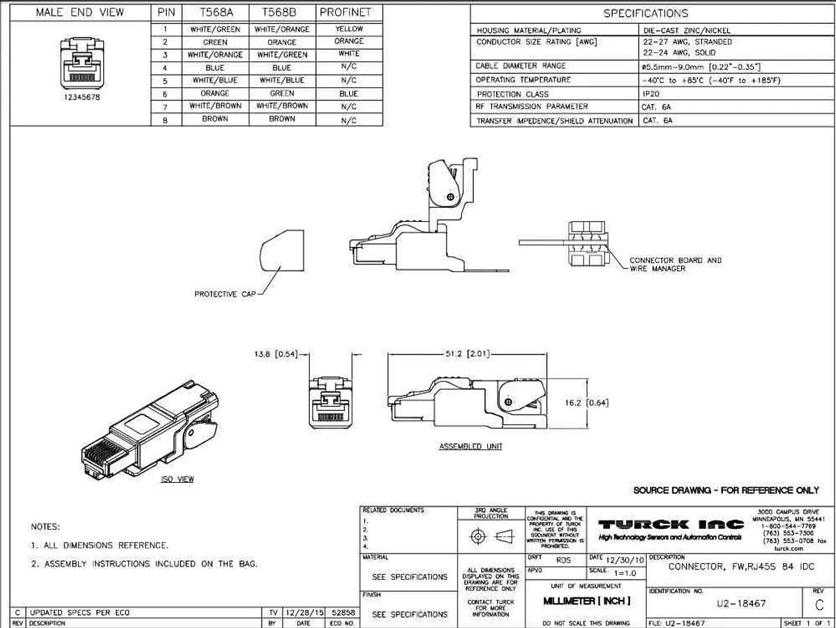Used NEW TURCK U2-18467 U2 Series CONNECTOR, FW, RJ45S 84 IDC ETHERNET FIELD WIREABLE