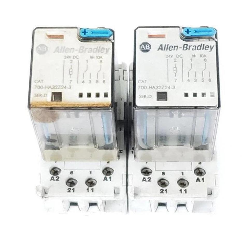 Used LOT OF 2 ALLEN BRADLEY 700-HA32Z24-3 SER. D RELAYS W/ 700-HN100 SER. C SOCKETS