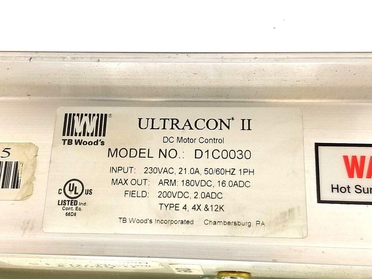 Used TB WOOD'S ULTRACON II D1C0030 DC MOTOR CONTROL 230VAC 21AMP 50/60HZ 1PH