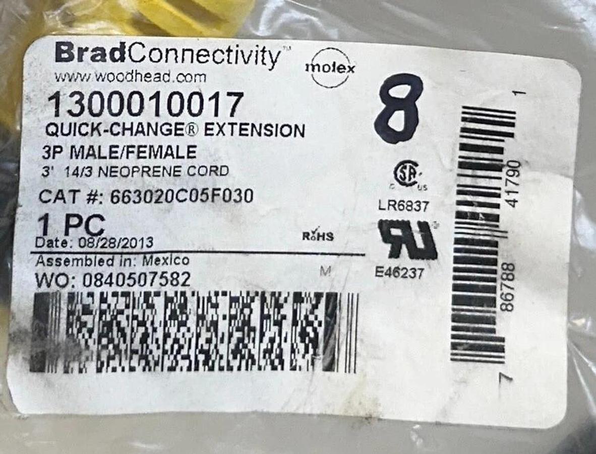 Used MOLEX BradConnectivity 1300010017 / 663020C05F030 QUICK-CHANGE EXTENSION 3' NSFS