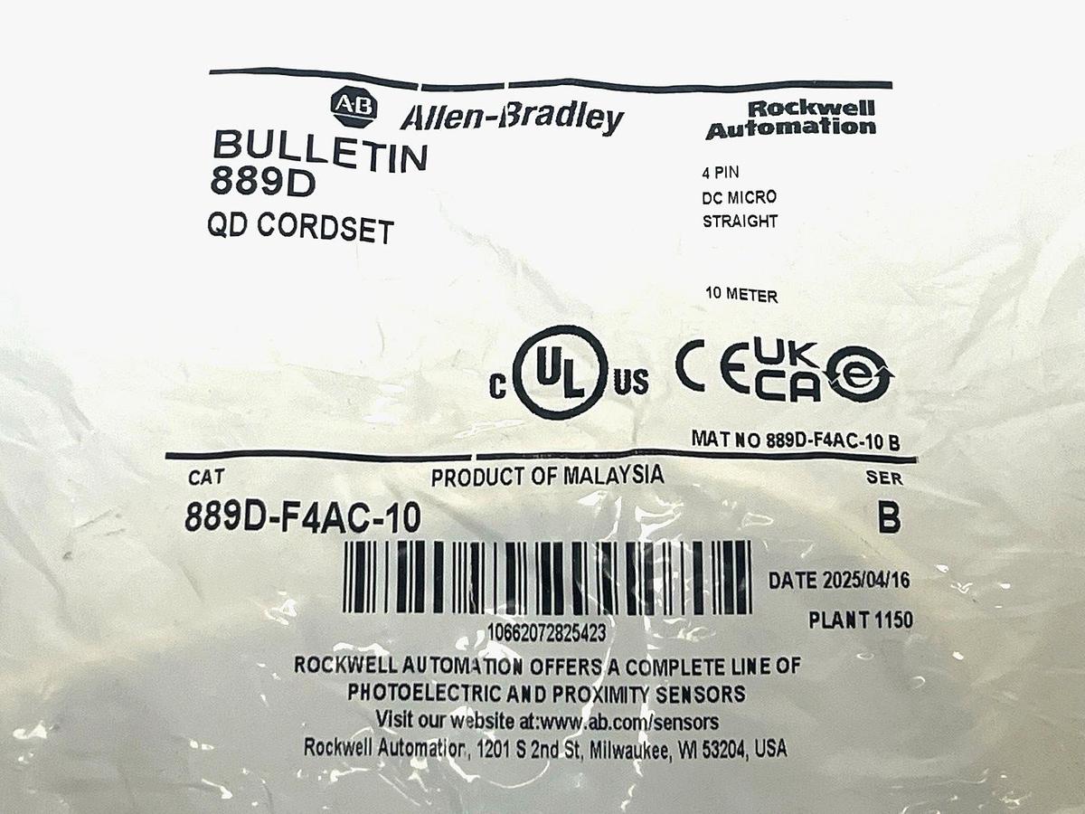 Allen-Bradley 889D-F4AC-10 DC Micro Cordset M12 4-Pin 10M , NSFS