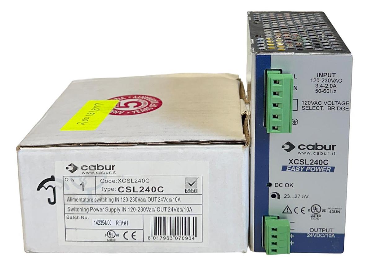 Used CABUR XCSL240C / CSL240C SWITCHING POWER SUPPLY 120-230VAC IN 24VDC OUT 10A NSMP