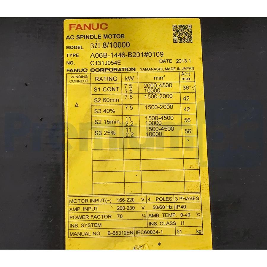 Used FANUC A06B-1446-B201#0109 βiI 8/10000 AC SPINDLE MOTOR A06B-1446-B201 NSNP(read)