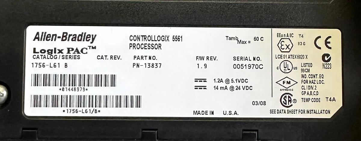 Used ALLEN BRADLEY 1756-L61 /B ControlLogix Logix5561 2MB PROCESSOR RS-232 1756L61