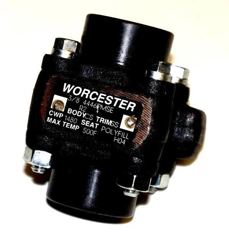 Used WORCESTER 3/8-4446PMSE-R2 BALL VALVE BODY CS TRIM SS MAX TEMP:500F 3/8" NPT