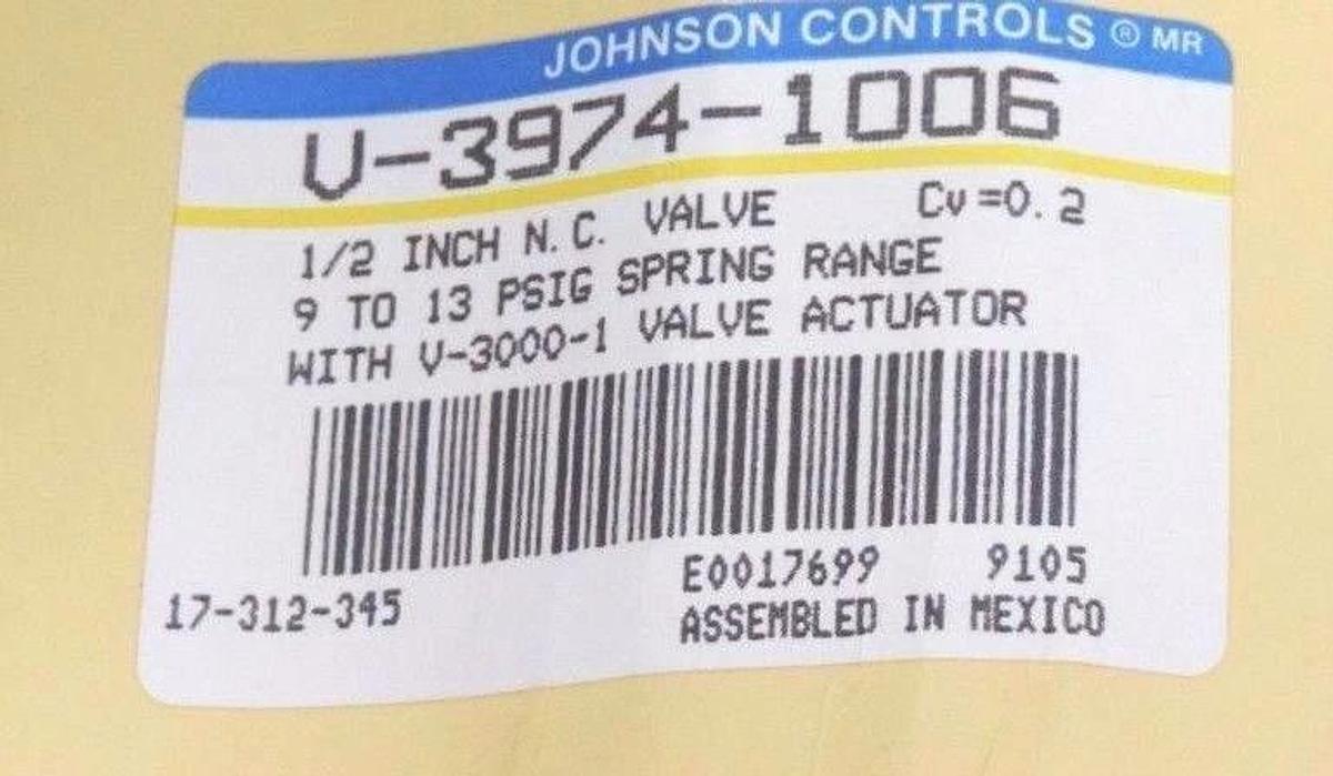 NIB JOHNSON CONTROLS V-3974-1006 PNEUMATIC ACTUATOR W/ V-3000-1 VALVE